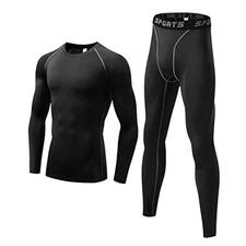 Mens Base Layer for Cycling Hiking Basketball Thermal Underwear Set Large Black