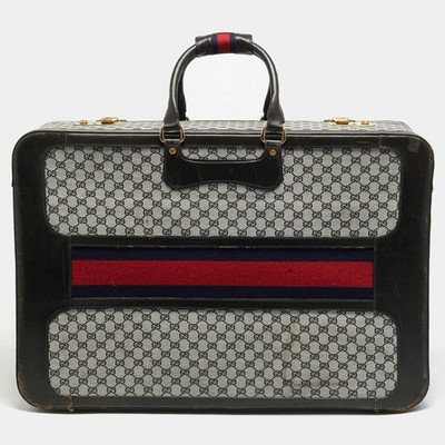 Gucci Dunkelbraun Marineblau GG Canvas und Leder Web Trunk Koffer