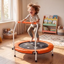 36'' Kids Trampoline Indoor, Trampoline Toddler Adjustable Height Handlebar