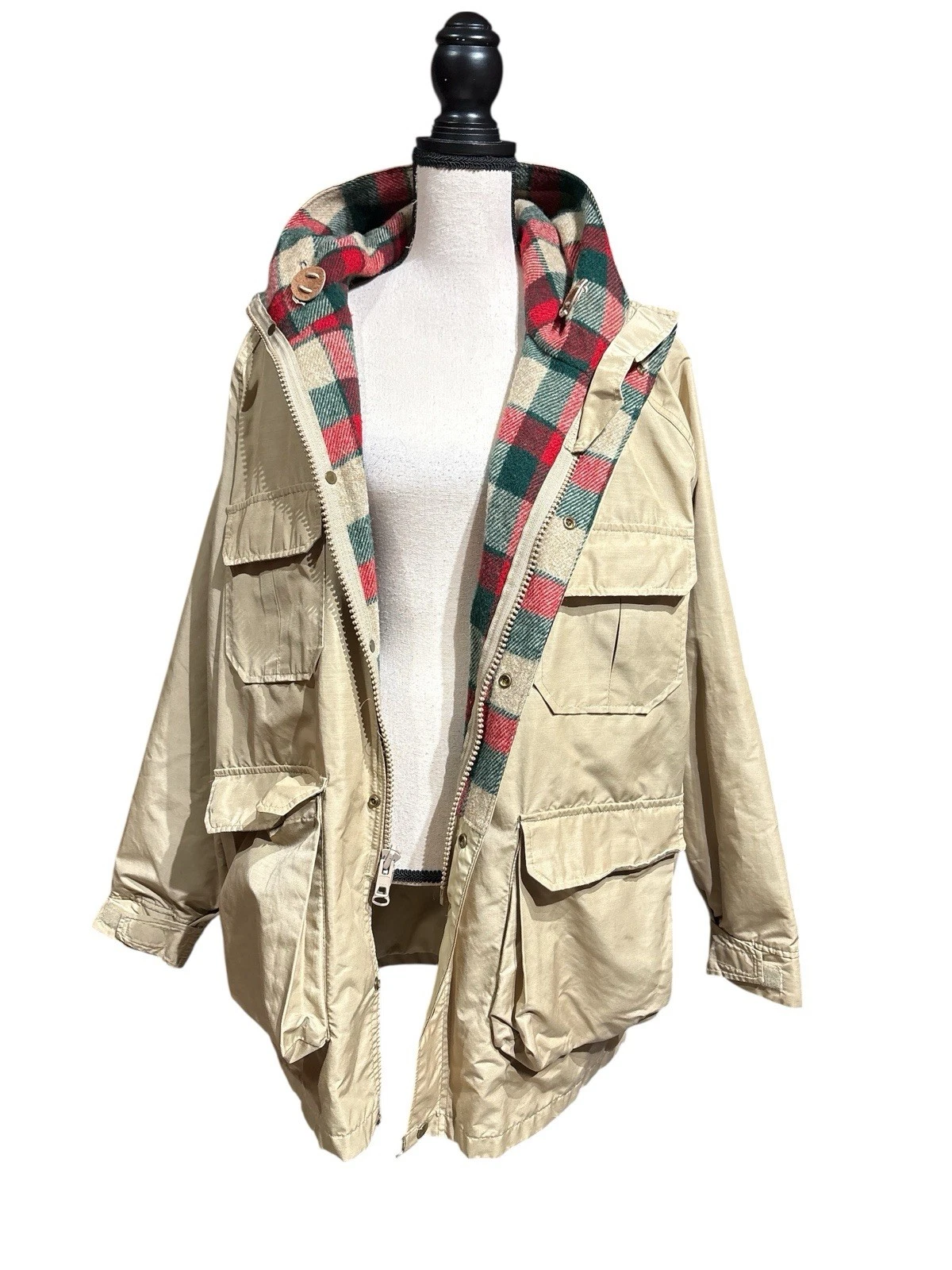 Vtg Woolrich USA Mens RARE Plaid Wool Lined Cotton Blend Field Chore Jacket XL