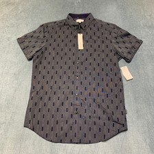 Calvin Klein Shirt Mens Small Navy Blue Cotton Geometric Streetwear Button-Down