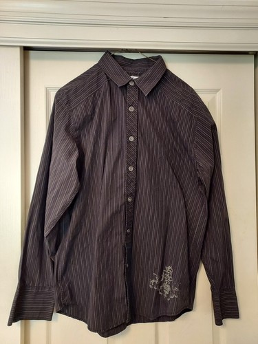 Level Ten Shirt Mens Large Black Striped Long Sleeve Button Up Dress Shirt