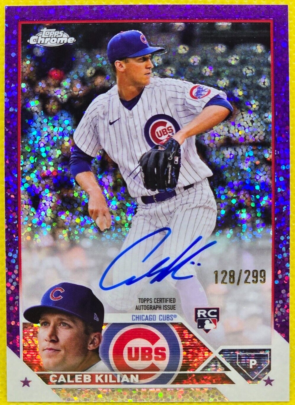 2023 Topps Chrome PURPLE SPECKLE CALEB KILIAN AUTO 128/299 RC-CHICAGO CUBS RA-CK