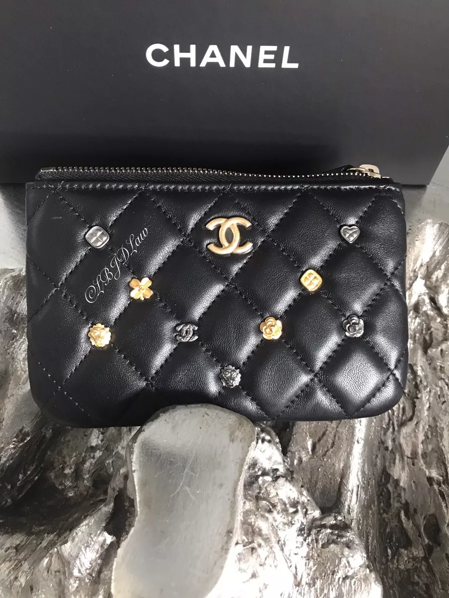 CHANEL 18K Lucky Charms Mini O-Case Black Beauty CC Pouch GOLD