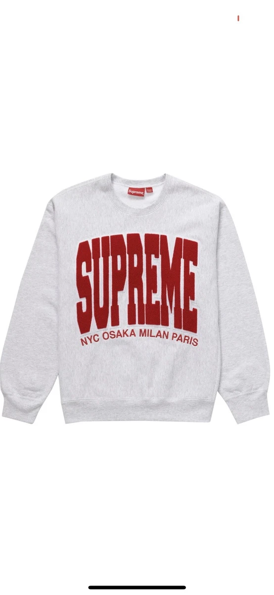 Authentic SUPREME Cities Arc Crewneck SS ASH GREY/RED Men's