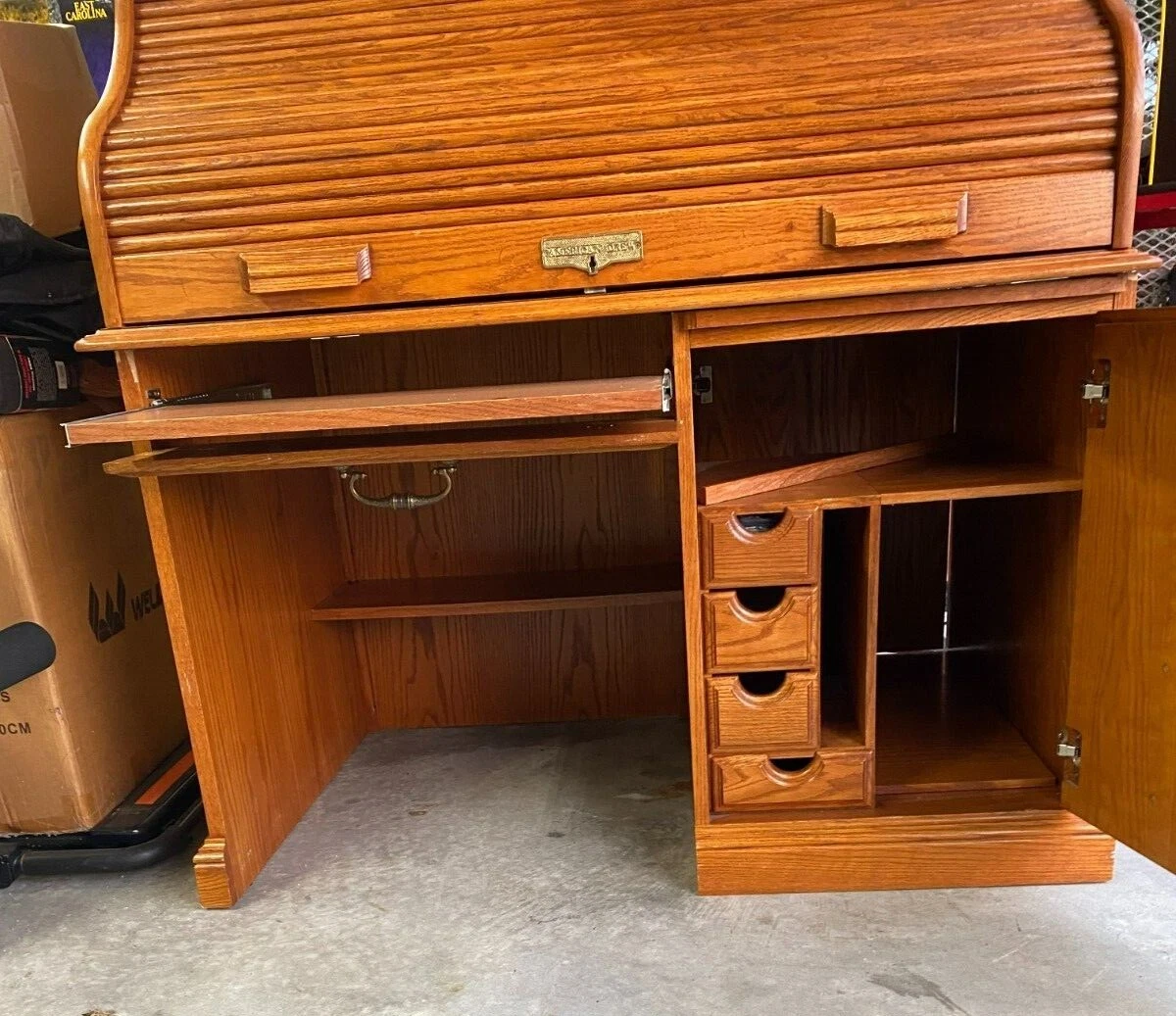 Solid oak roll cheap top computer desk