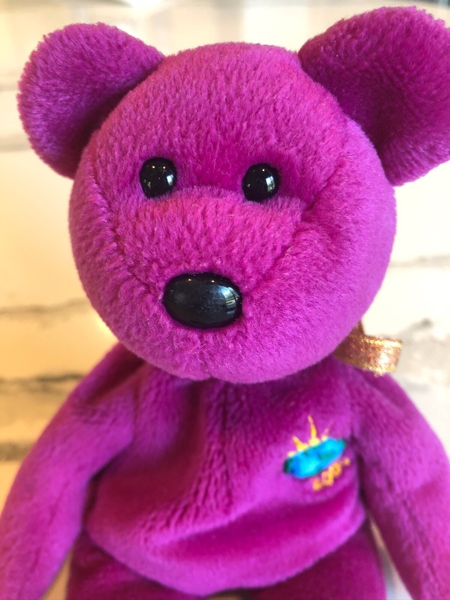 TY Beanie Babies Millennium Bear 2000 ~ Magenta ~ VGUC ~ No