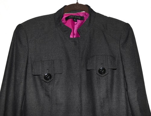 Anne Klein Dark Gray Four Button Flap Pockets Snap Closure Belted Jacket Size 6 - Picture 2 of 10