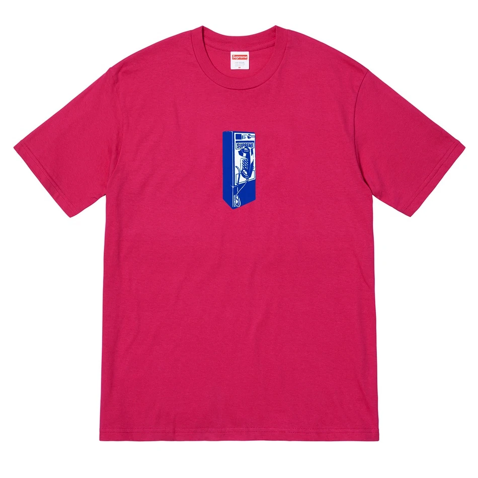 Neuf avec étiquettes T shirt à encolure ras du cou logo Supreme NY rose foncé FW18 L AUTHENTIQUE