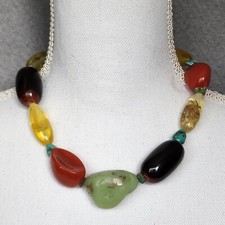 Chunky Lightweight Collar Necklace 17" Resin Beads Orange Yellow Green