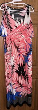 Nine West Women's Cold Shoulder Maxi Dress Coral Cobalt Blue Tropical Sz 10 EUC