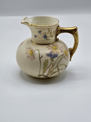 Antique Royal Worcester Small Creamer R.N. 125349 (1376) Late 1800's Floral Gold