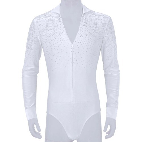 Herren Latein Tanzshirt Strass V-Ausschnitt Männer Tanzshirt Ballsaal Latein Tanzen - Bild 9 von 21
