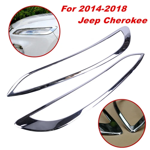2Pcs ABS Chrome Daytime Running Light Decor Cover Trim For Jeep Cherokee 2014-18 - Picture 4 of 9