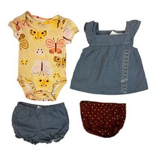 Carter's Baby Girl's 4-Piece Butterfly/Chambray Mix  Match Top and Diaper Cover