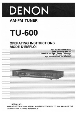 Denon TU-600 Tuner Owners Manual | eBay