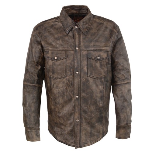 Camisa de cuero para motociclista con botones Milwaukee Leather MLM1606 para hombre - Imagen 7 de 8