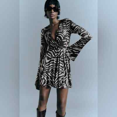 Zara NWT Zebra Printed V-Neck Dress in Black & White Size S Small New | eBay Zara NWT Zebra Printed V-Neck Dress in Black & White Size S Small New | eBay
