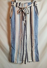 Indigo Rein Wide Pants Sz S Striped Linen Palazzo Boho