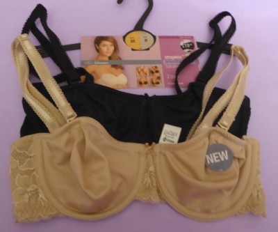 Neu! M&S Marks & Spencer 32B 2er Pack Schwarz/Mandel Multiway/Trägerlose Balkonett BHs