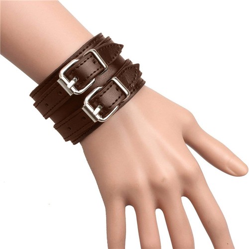 New Gothic Buckle Style Leather Gothic Steampunk Bracelet Wristband Gothic Emo - Picture 6 of 6