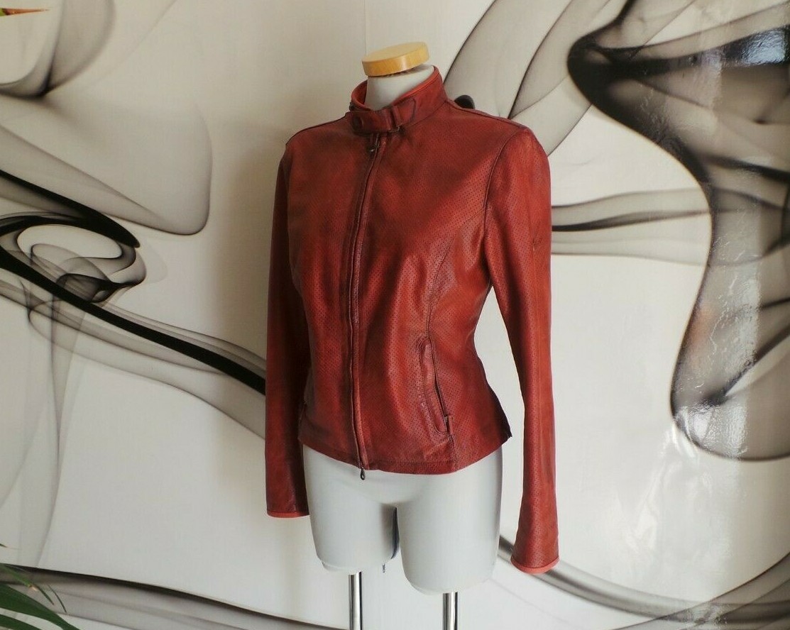 MATCHLESS M5 BLOUSON LADY REAL LEATHER FITTED RED BIKER JACKET COAT SIZE 14