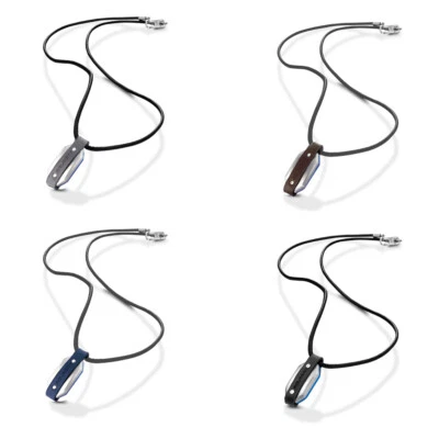 Collana Uomo PIQUADRO Acciaio Vera Pelle Blu Grigio Nero Laccio Made in Italy