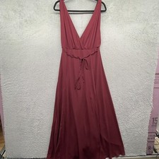 Lulus Womens Maxi Dress Red Sleeveless V-Neck Drawstring Zip Pleated Size L
