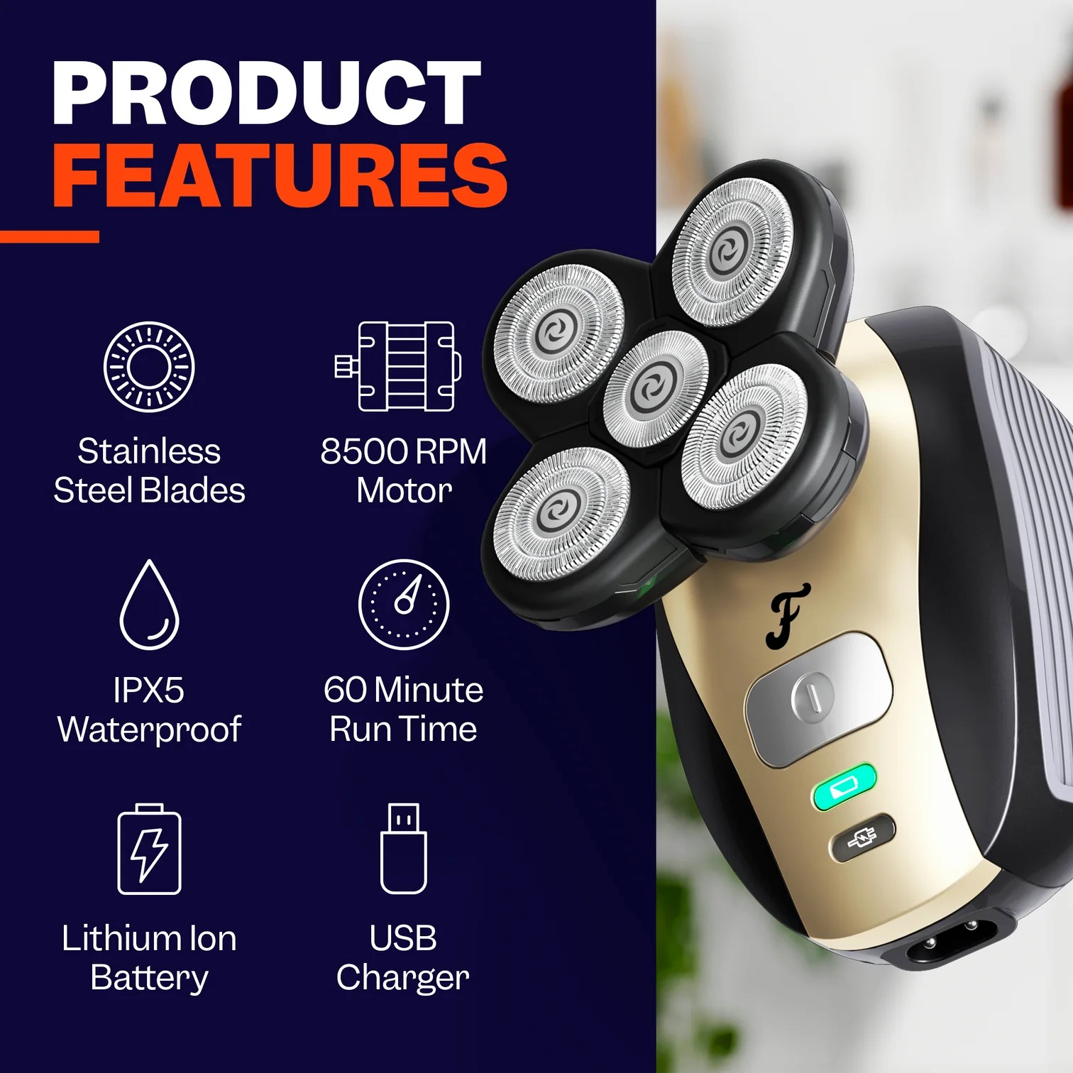 Freebird FlexSeries Electric Head Hair Shaver Rechargeable Wet/Dry