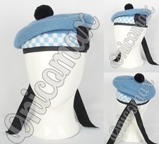 Scottish Balmoral Sky Blue Wool Military Diced Bonnet Hat Highlander Kilt Cap