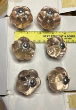 6 Vtg Like , Art Deco, French, Glass Drawer Pulls Bathroom, Kitchen, Vanity