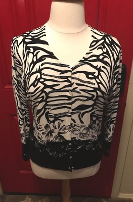 Pull Cardigan Pierri New York Femme – Taille 2X – Noir Et Blanc à Sequins Fins