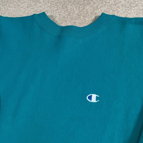 Champion Sweatshirt Boys Medium Blue Teal Crewneck Reverse Weave New Tags Faded - Picture 3 of 11