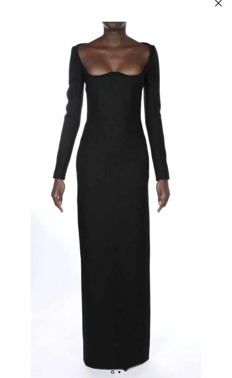 SAINT LAURENT (YSL) Abito a colonna Saint Laurent corsetto lana nera Sweetheart 44 manica lunga nero nuovo con etichette