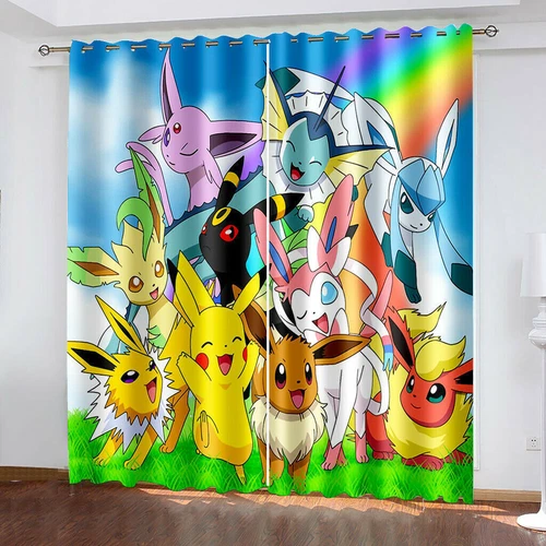 Kids Pokemon Pikachu Thick Thermal Blackout Curtains Eyelet Ring Top Drapes Gift - Picture 22 of 88