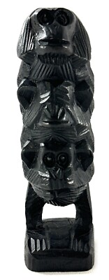3 Wise Monkeys Hear Speak See No Evil Totum Black Wood Carving 8 