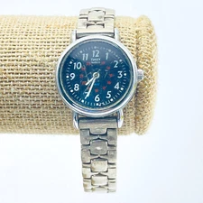 TIMEX Ladies Quartz Watch Silver Tone Band Black Dial READ