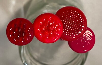4 different Hand Blown Short Clear Glass Swizzle Sticks with Red Muddling Heads 