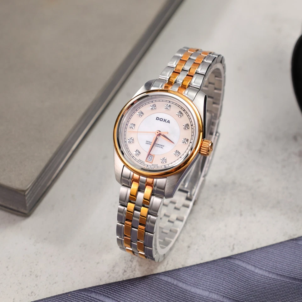 DOXA Mujer Calendario Clásico Ventana Con Oro y Diamantes D150RWH Foto 4 de 4