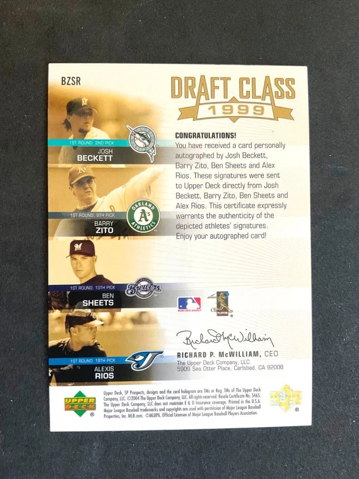 Upper Deck SP Prospects 2004 quad auto Beckett Zito Sheets Rios Draft Class/10 Foto 2 de 2
