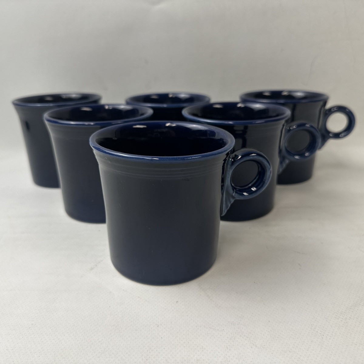 Set Of Fiesta Ware Coffee Mugs O Ring Handle Cups Navy Blue Homer Laughlin