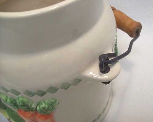 Utensil Holder Ceramic Jug Wood Handle Rustic Farmhouse Kitchen Storage - Picture 9 of 9