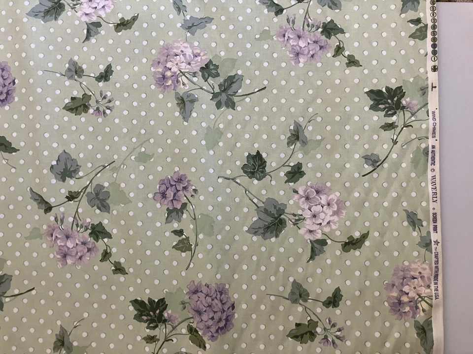 Tela de cortinas florales vintage Waverly Wind Chimes hortensia 15 yardas x 54 verde Foto 2 de 4