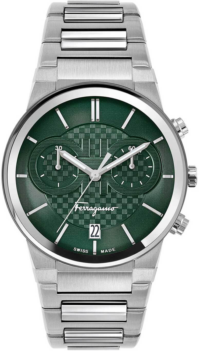 Salvatore Ferragamo Sapphire Chrono SFME00421 green silver Steel Men's Watch NEW