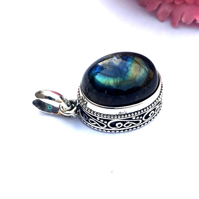 Fire Labradorite Gemstone Handmade Pendant, 925 Sterling Silver Handmade Pendant