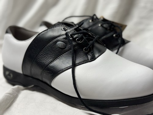Adidas Traxion Black White Saddle Leather Tortion Golf Shoes Mens Size 11.5