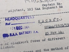 WW2 "SECRET" DOCUMENT sent to HEAVY ANTI-AIRCRAFT BATTERIES re "FUZE CORRECTION"