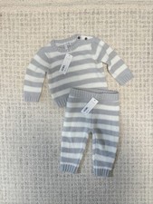 NWT Janie and Jack - Sweater Set - Baby 6 to 12 Months - Grey and Cream Stripes