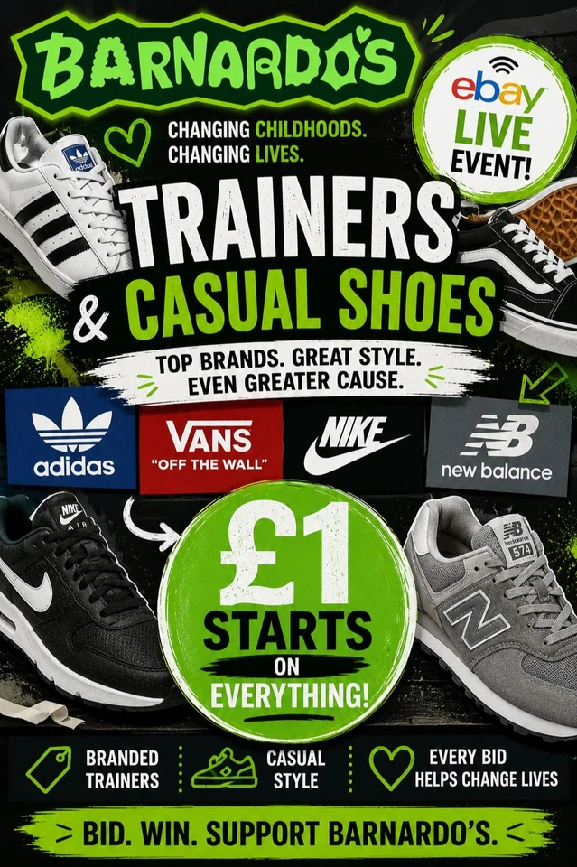 Barnardo’s eBay Live | Adidas, Nike, Vans & New Balance Trainers | £1 Start
