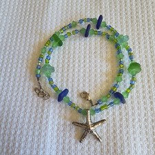 Stunning multi-colored sterling 925 sea glass necklace Starfish Pendant 19in